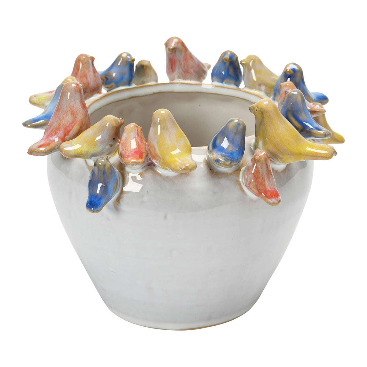 Cream Stoneware Bird Planter