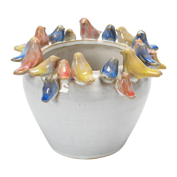 Cream Stoneware Bird Planter