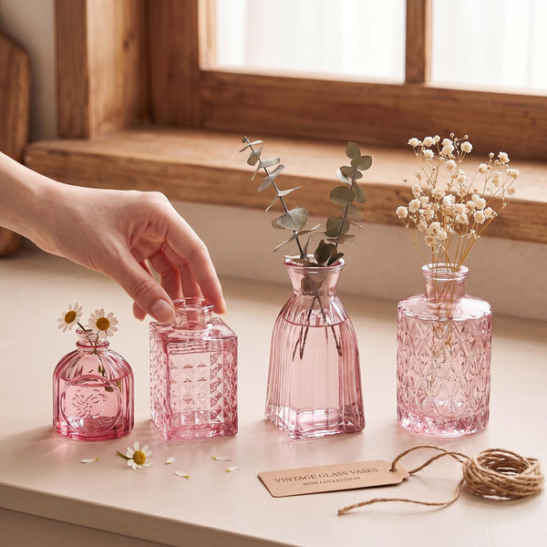 Pink Glass Bud Vases (Set of 12)