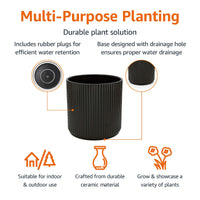Black Fluted Ceramic Planter