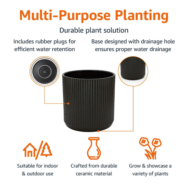 Black Fluted Ceramic Planter