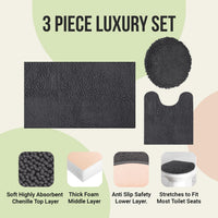 Charcoal Chenille Bath Mat (Set of 3)