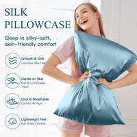 Blue Gray Silk Pillowcases (Set of 2)