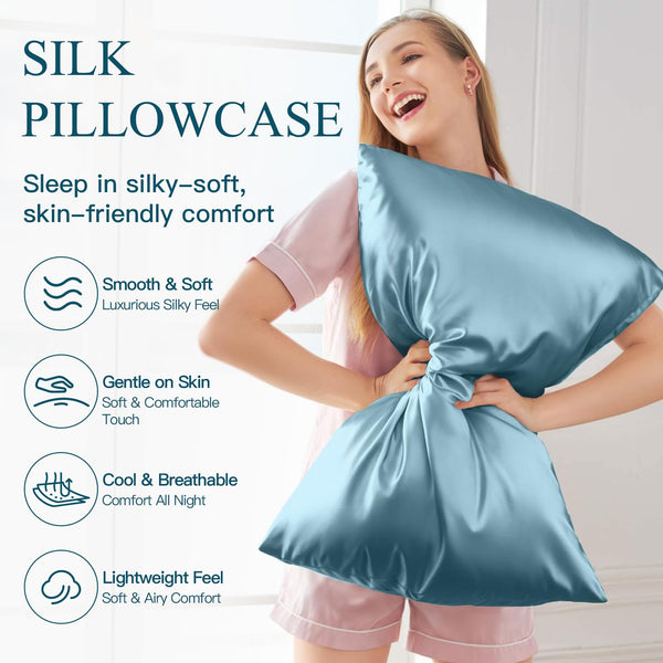 Blue Gray Silk Pillowcases (Set of 2)