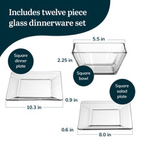 Square Glass Dinnerware (Set of 12)