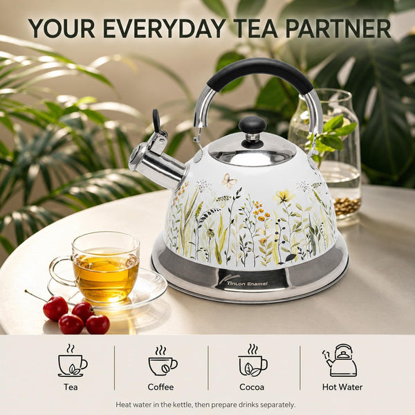 White Floral Enamel Kettle