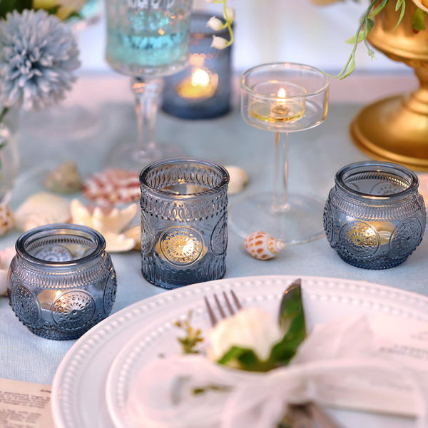 Blue Glass Votive Holders (Set of 24)