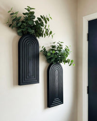 Black Wooden Wall Vases (Set of 2)