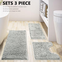 Light Grey Chenille Bath Mat (Set of 3)