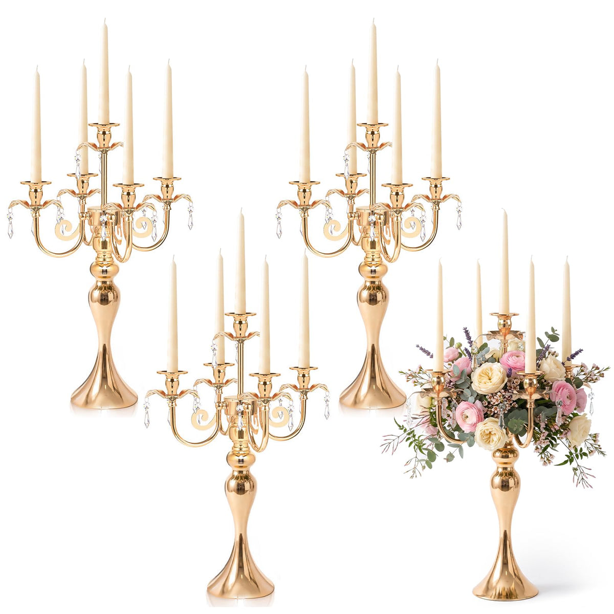 Gold 5-Arm Candelabra (Set of 4)