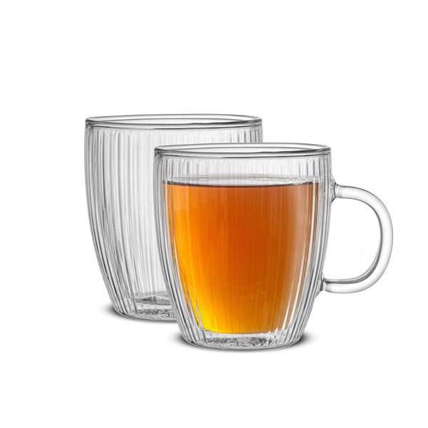 Ribbed Glass Coffee Mugs (Set of 2)