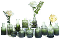 Green Glass Bud Vases (Set of 12)