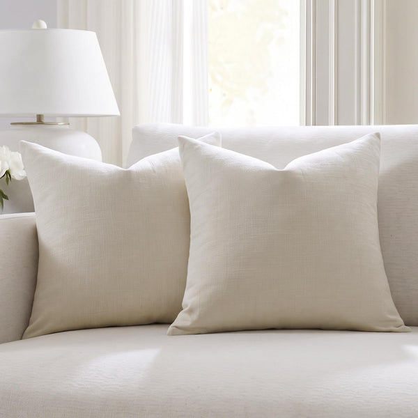 Ivory Linen Throw Pillow Cover (Set of 2)