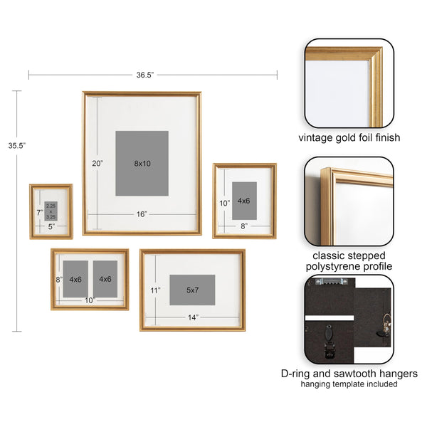 Vintage Gold Frames (Set of 5)