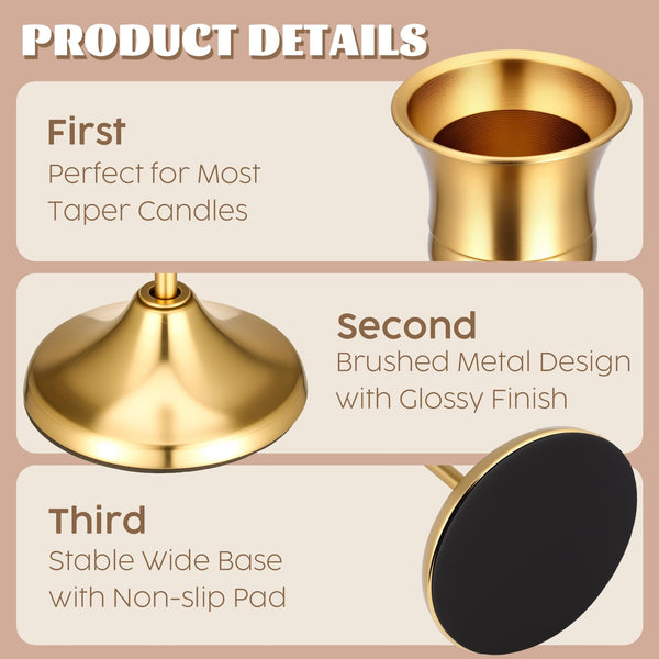 Gold Brass Taper Candle Holders (Set of 24)
