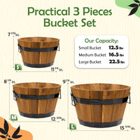 Light Brown Wood Barrel Planters (Set of 3)