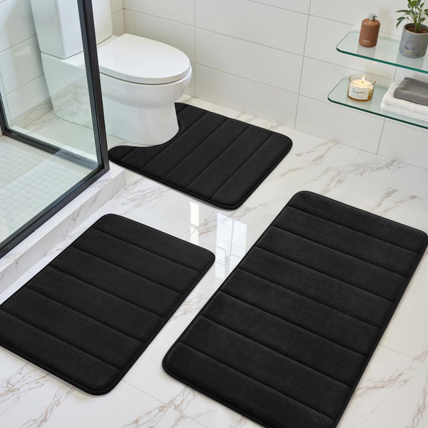 Black Memory Foam Bath Mat (Set of 3)