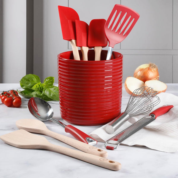Red Kitchen Tools with Crock (Set of 10)