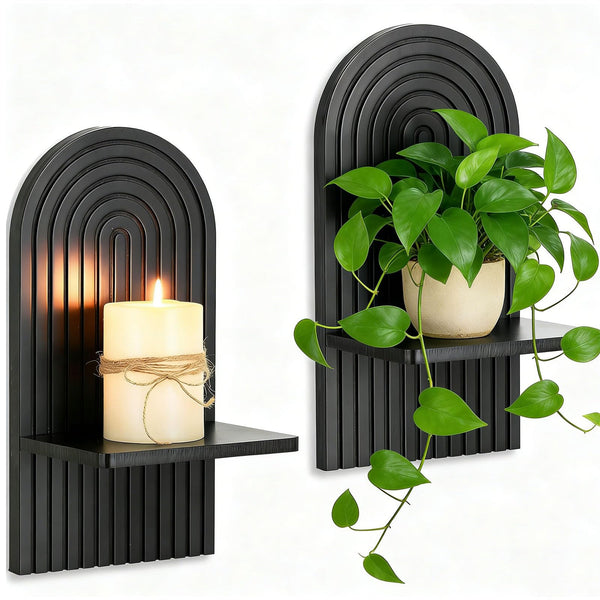 Black Wood Arch Candle Sconces (Set of 2)