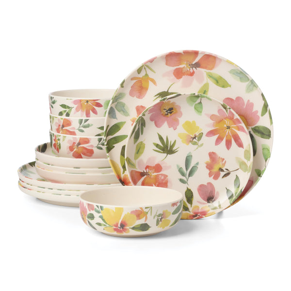 Green Floral Melamine Set (Set of 12)