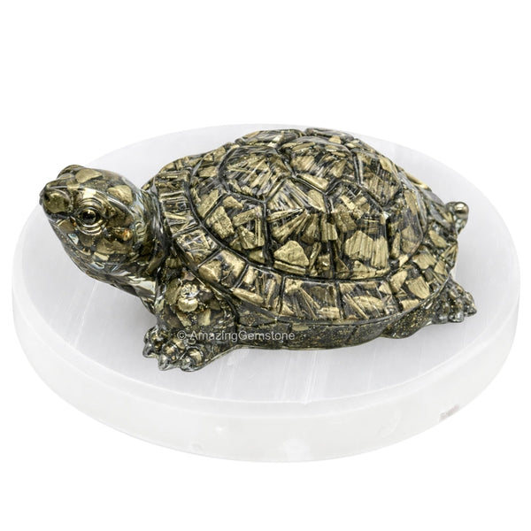 Pyrite Tortoise on Selenite Plate