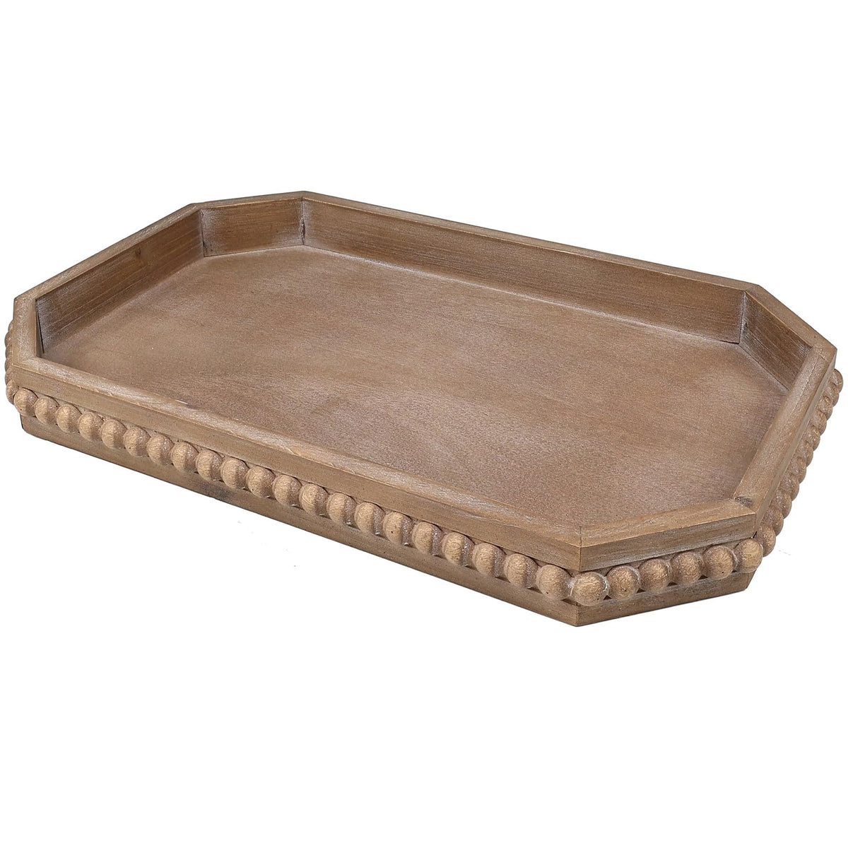 Brown Beaded Wood Serving Tray