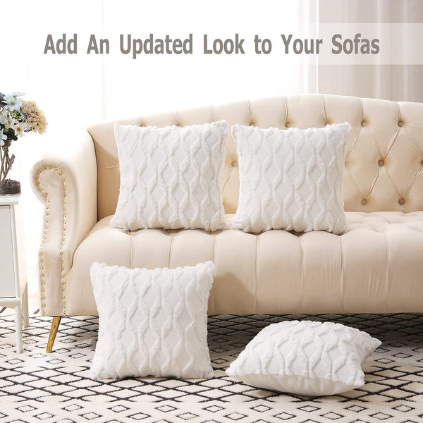 White Faux Wool Pillow Cover (Set of 2)