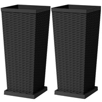 Black Tall Planter with Saucer (Set of 2)