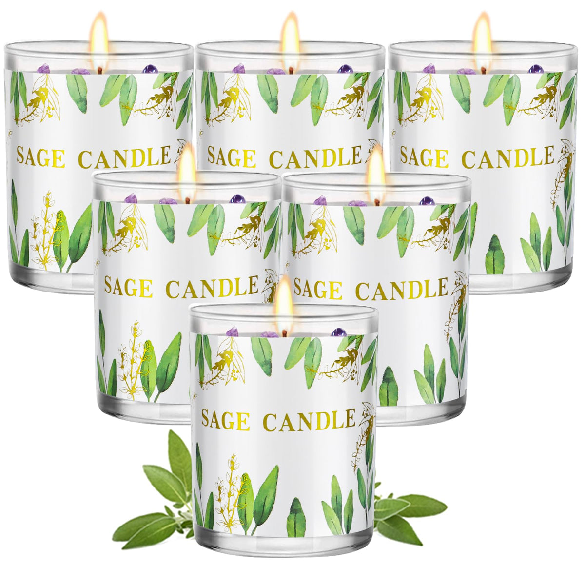 Sage Crystal Candles (Set of 6)