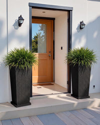 Black Tall Planter with Saucer (Set of 2)