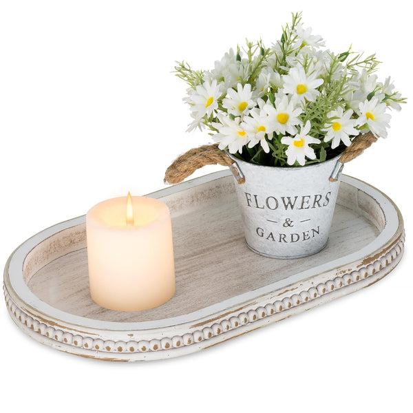 Whitewash Oval Beaded Tray