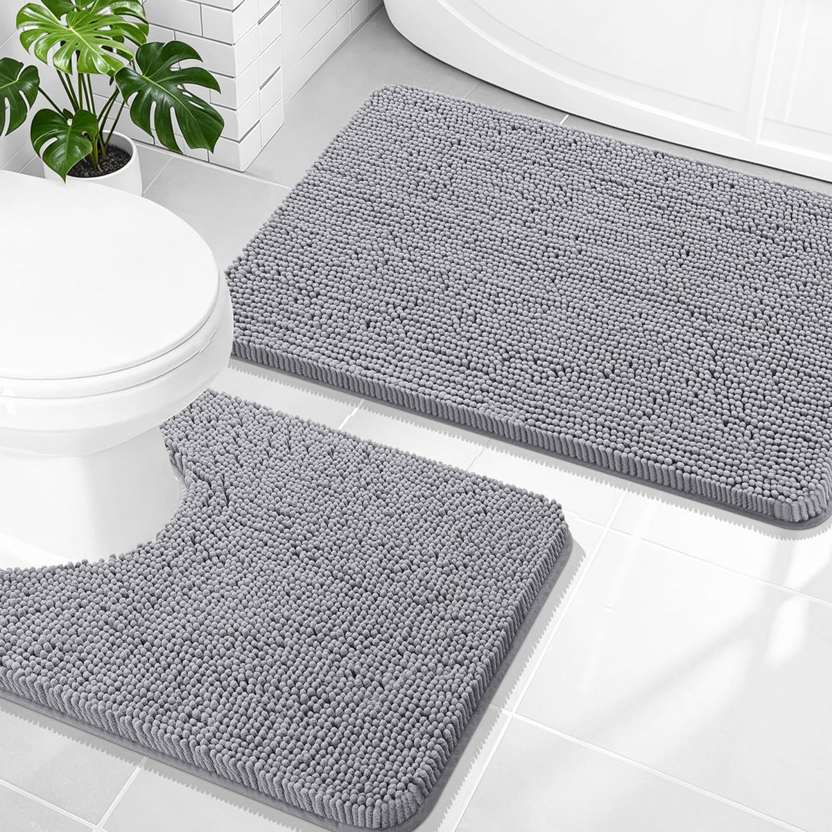 Grey Chenille Bath Mat (Set of 2)