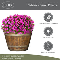 Oak Brown Whiskey Barrel Planter