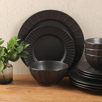 Black Embossed Stoneware Set (Set of 12)