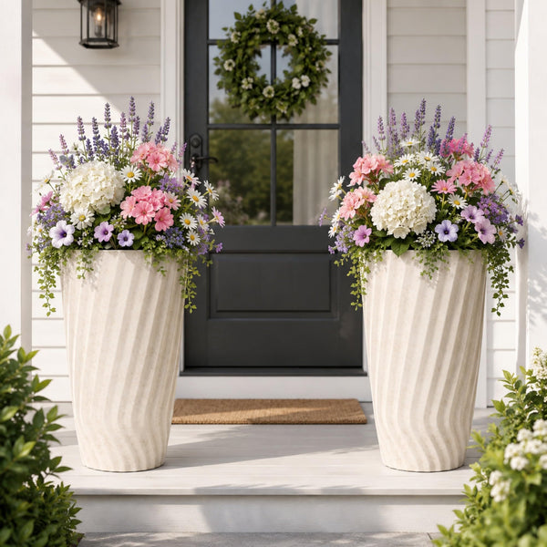 Ivory Marble Tall Planters (Set of 2)