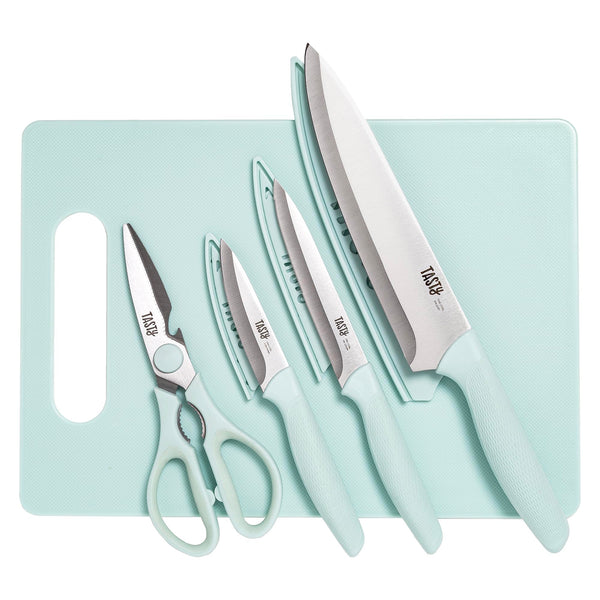 Aqua Knives & Cutting Board (Set of 5)