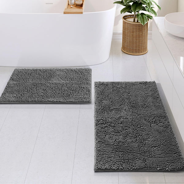 Grey Chenille Bath Rugs (Set of 2)