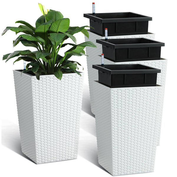 White Self-Watering Planters (Set of 4)