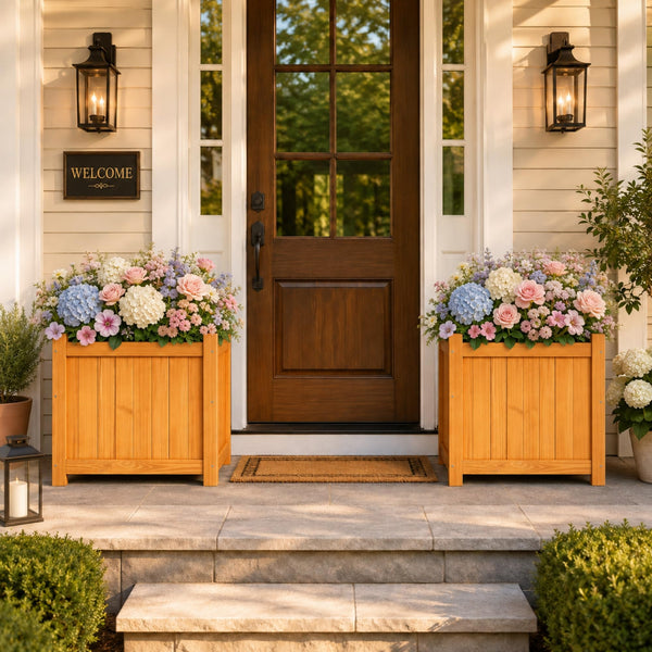 Fir Wood Planter Boxes (Set of 2)