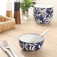 Blue Floral Stoneware Bowls (Set of 4)