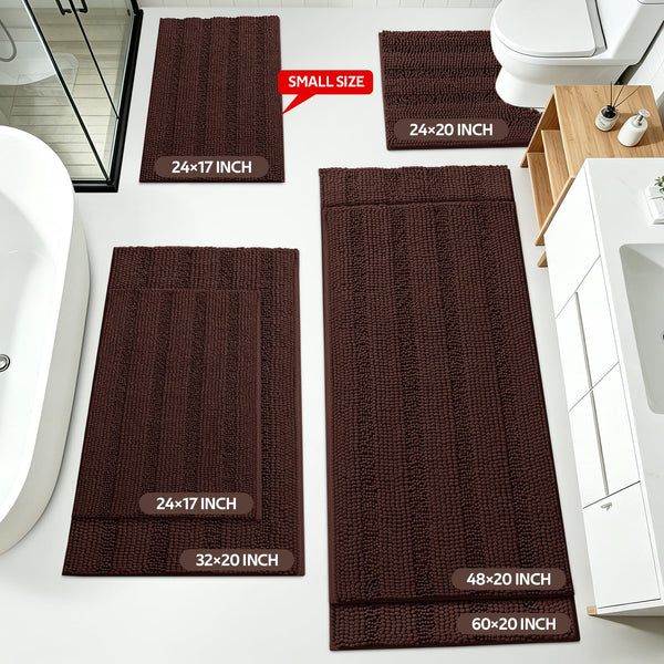Brown Striped Chenille Bath Mat (Set of 3)