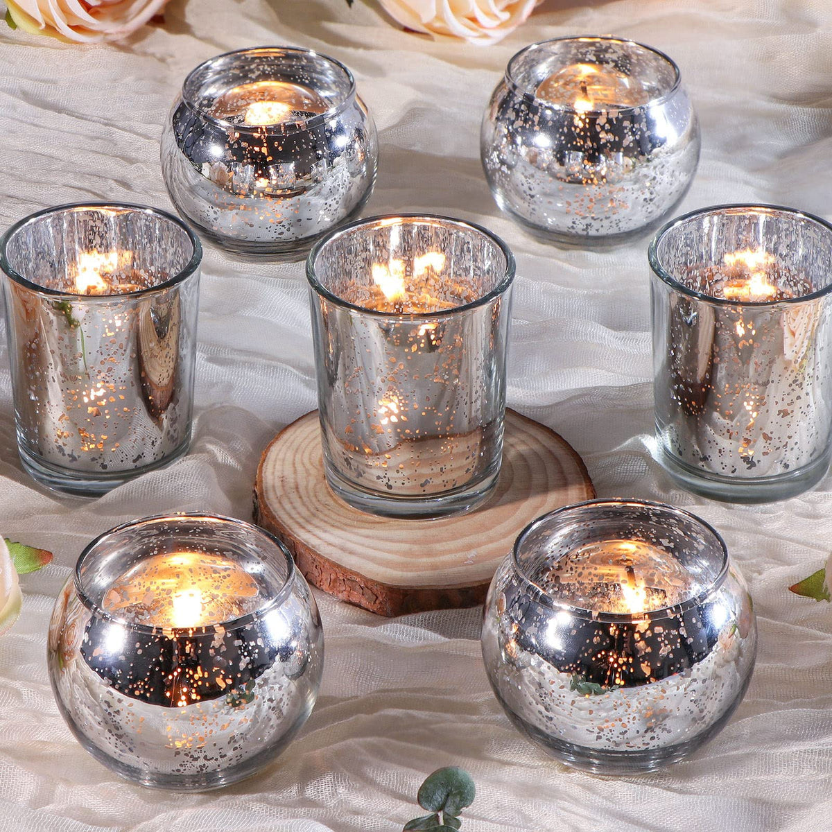 Silver Mercury Glass Votives (Set of 24)