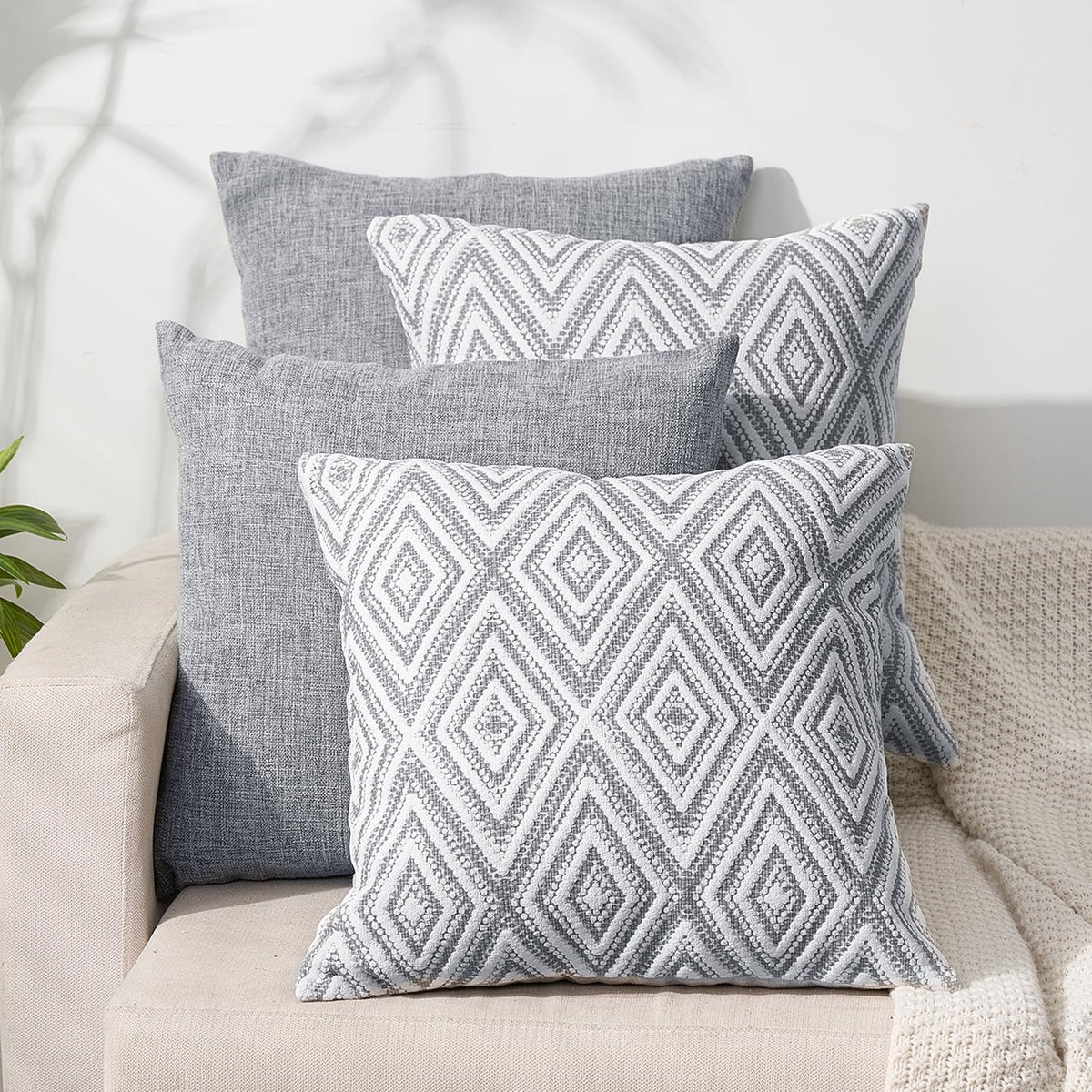 Grey Textured Throw Pillow Cover (Set of 4)