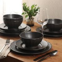 Black Embossed Stoneware Set (Set of 12)