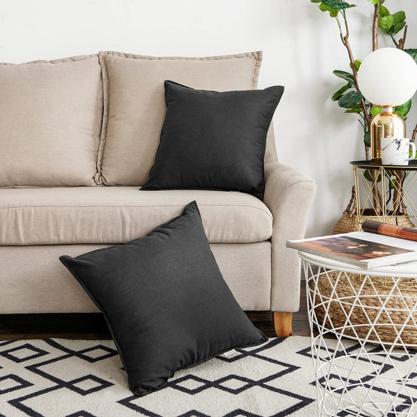 Black Linen Throw Pillow Covers (Set of 2)