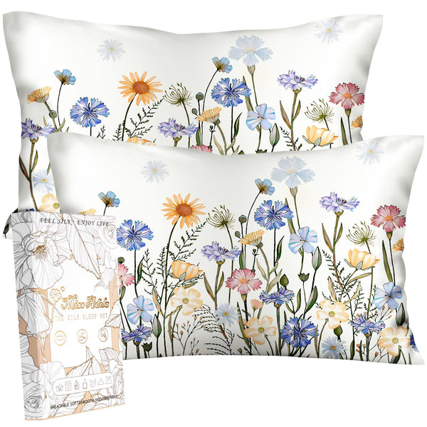 Floral Silk Pillowcases (Set of 2)