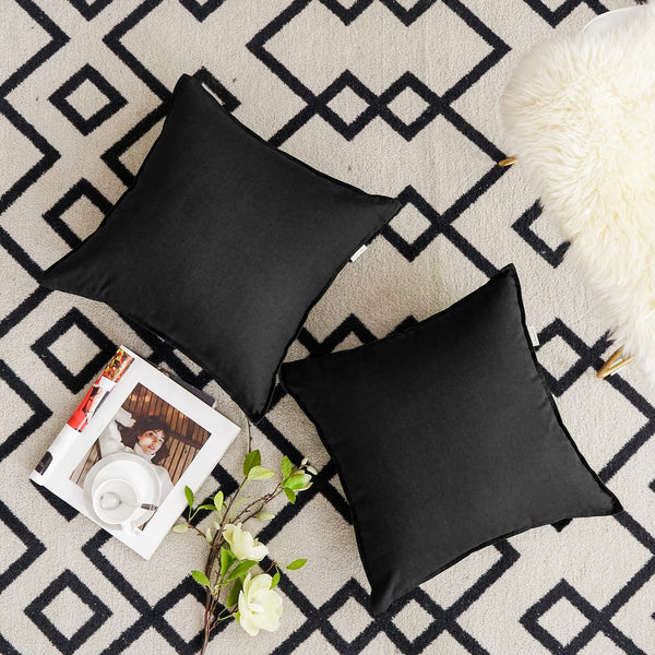 Black Linen Throw Pillow Covers (Set of 2)
