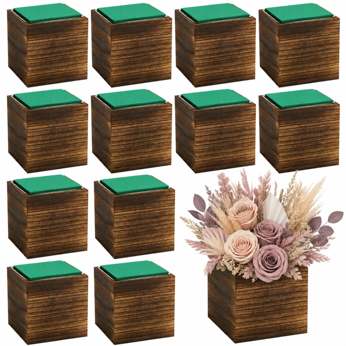 Brown Wood Cube Planters (Set of 12)