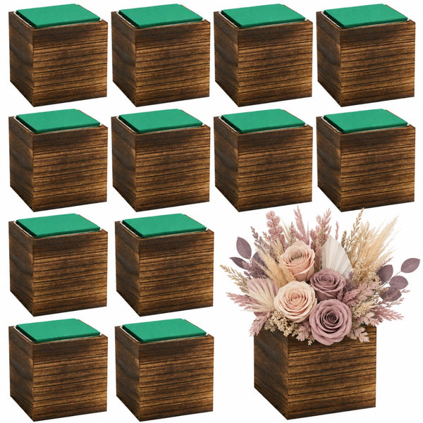 Brown Wood Cube Planters (Set of 12)