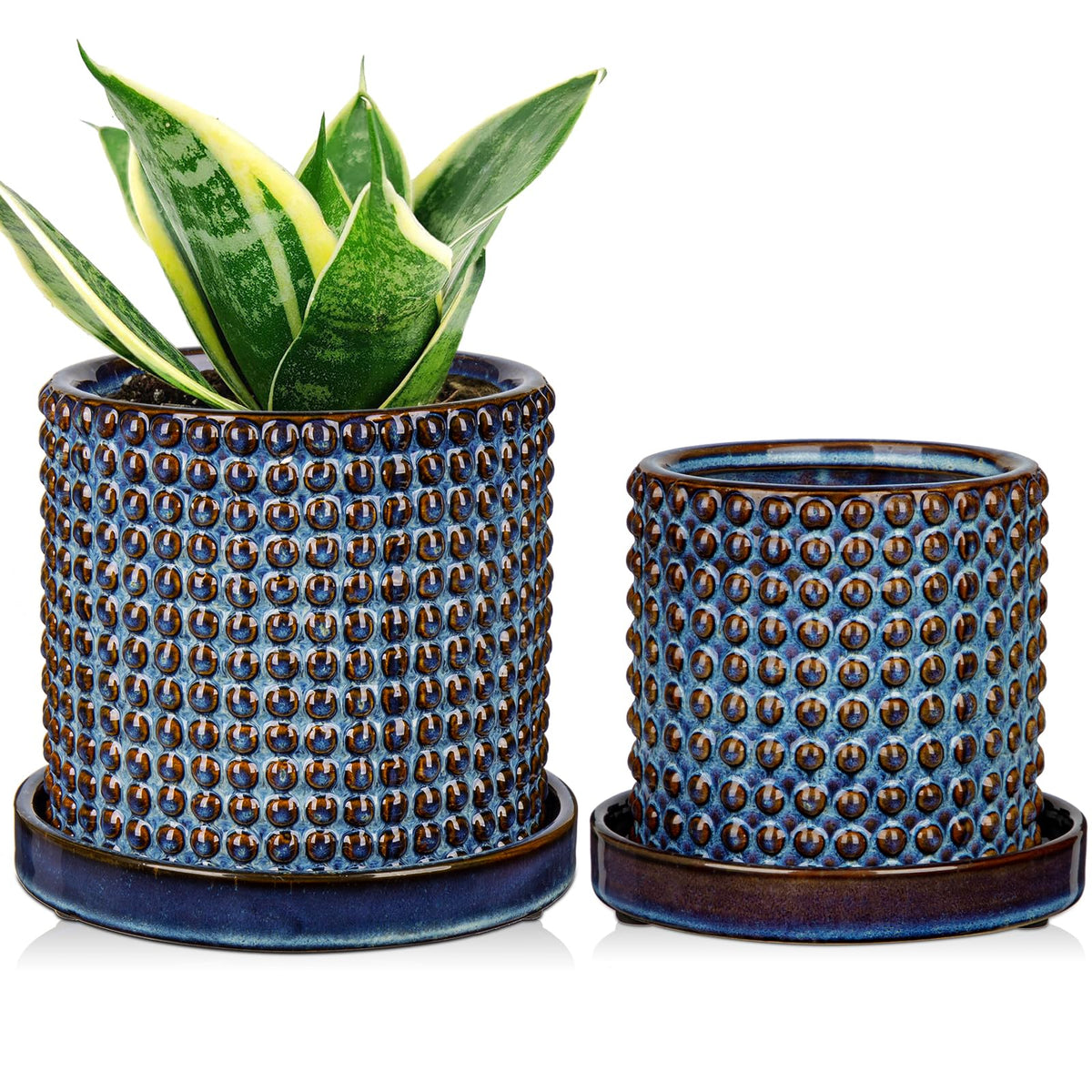 Blue Hobnail Planter Pots (Set of 2)